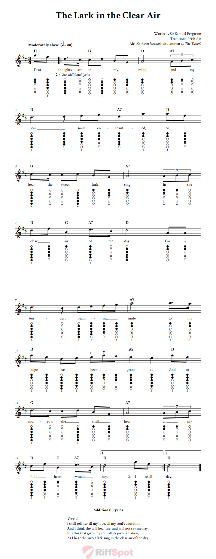The Lark in the Clear Air Tin Whistle Tab