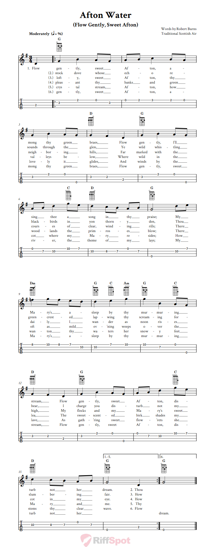 Afton Water Ukulele Tab