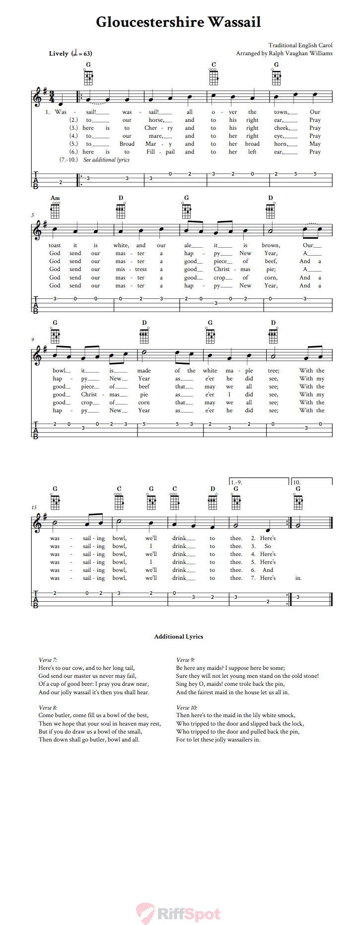 Gloucestershire Wassail Ukulele Tab