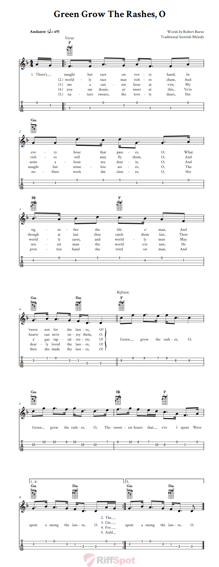 Green Grow The Rashes, O Ukulele Tab