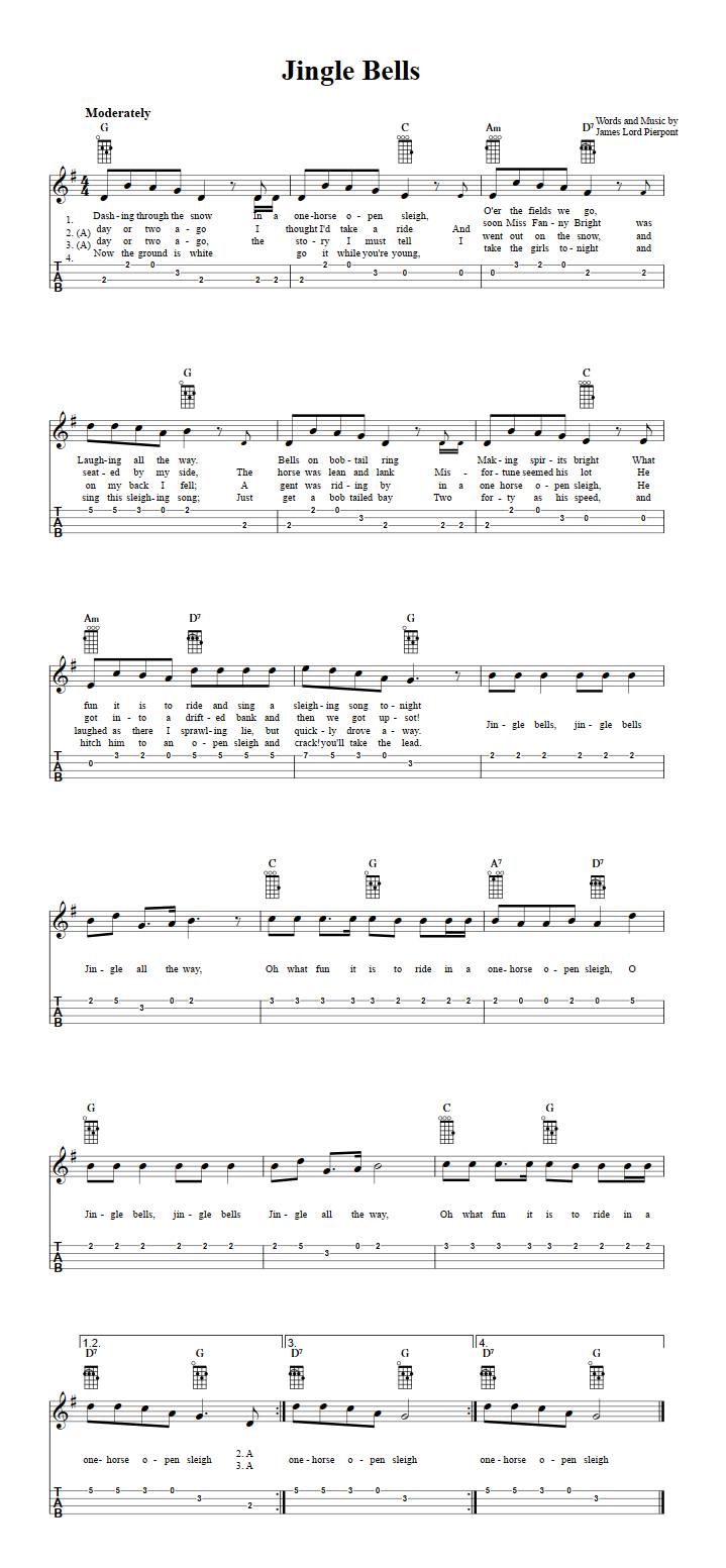 Jingle Bells Ukulele Tab