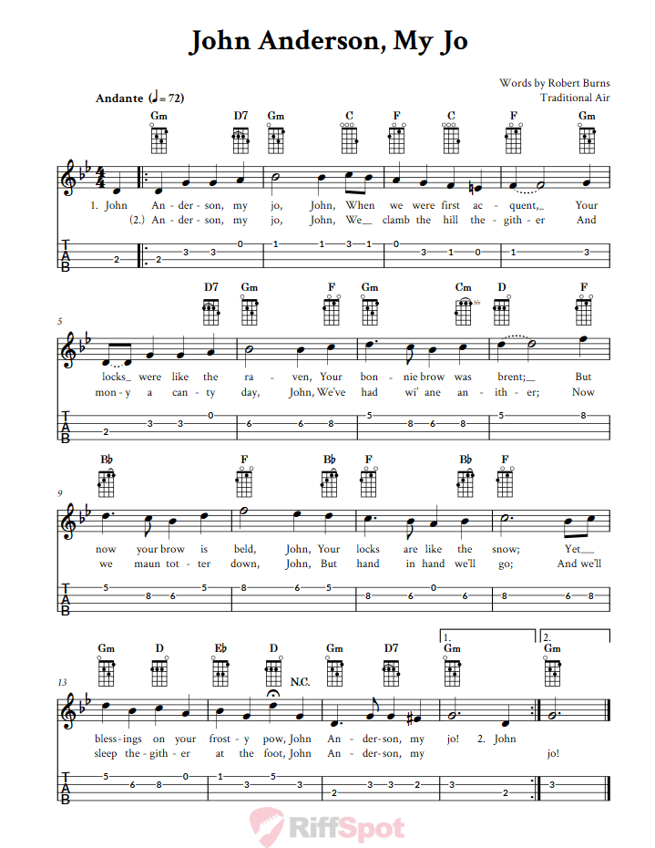 John Anderson, My Jo Ukulele Tab