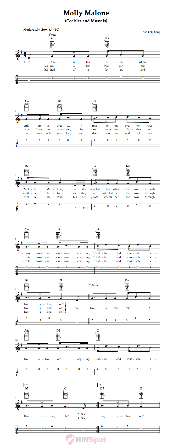 Molly Malone Ukulele Tab