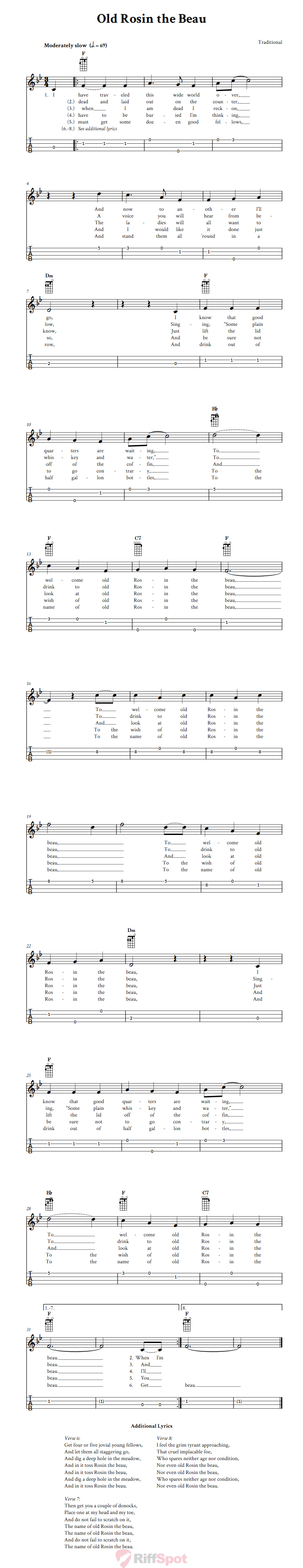 Old Rosin the Beau Ukulele Tab