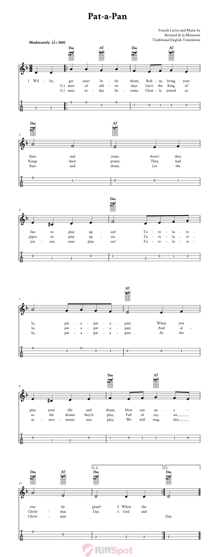 Pat-A-Pan Ukulele Tab