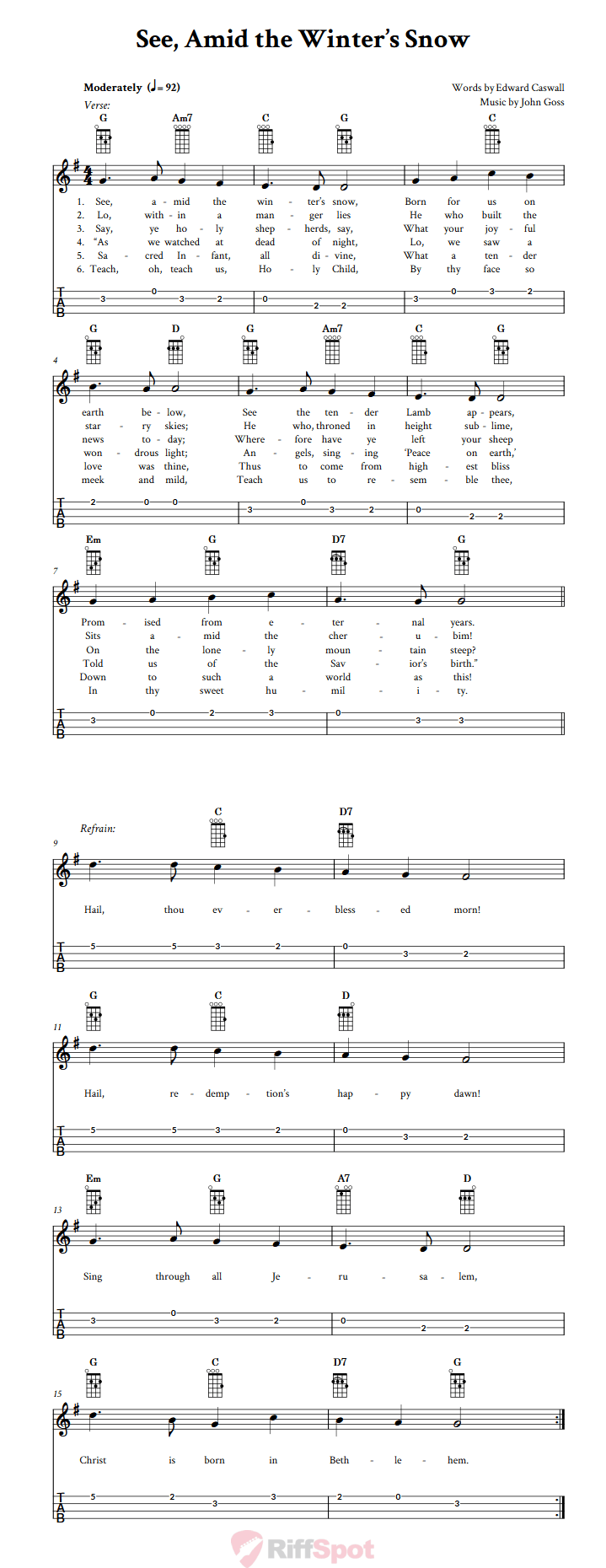 See, Amid the Winter's Snow Ukulele Tab