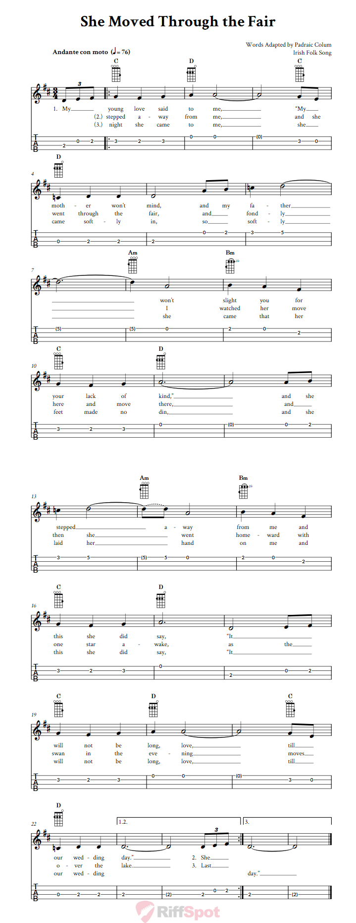 She Moved Through the Fair Ukulele Tab