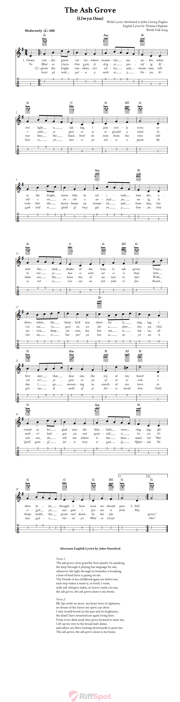 The Ash Grove Ukulele Tab