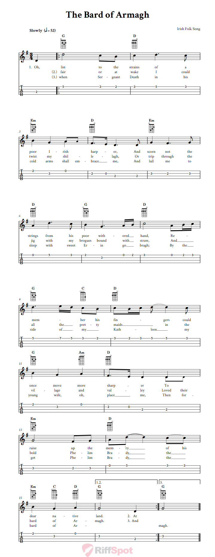 The Bard of Armagh Ukulele Tab