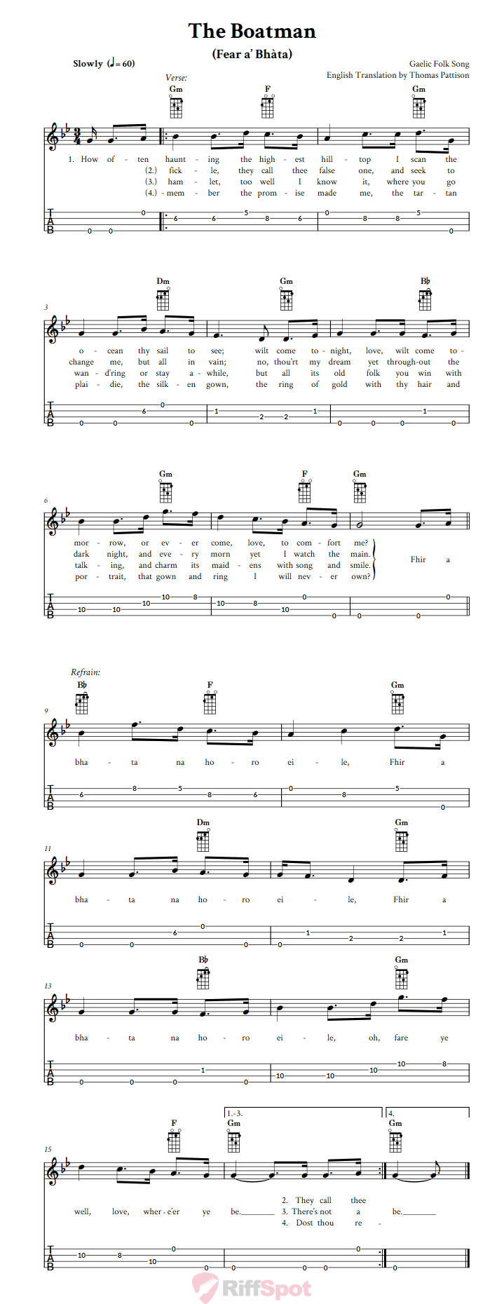 The Boatman Ukulele Tab