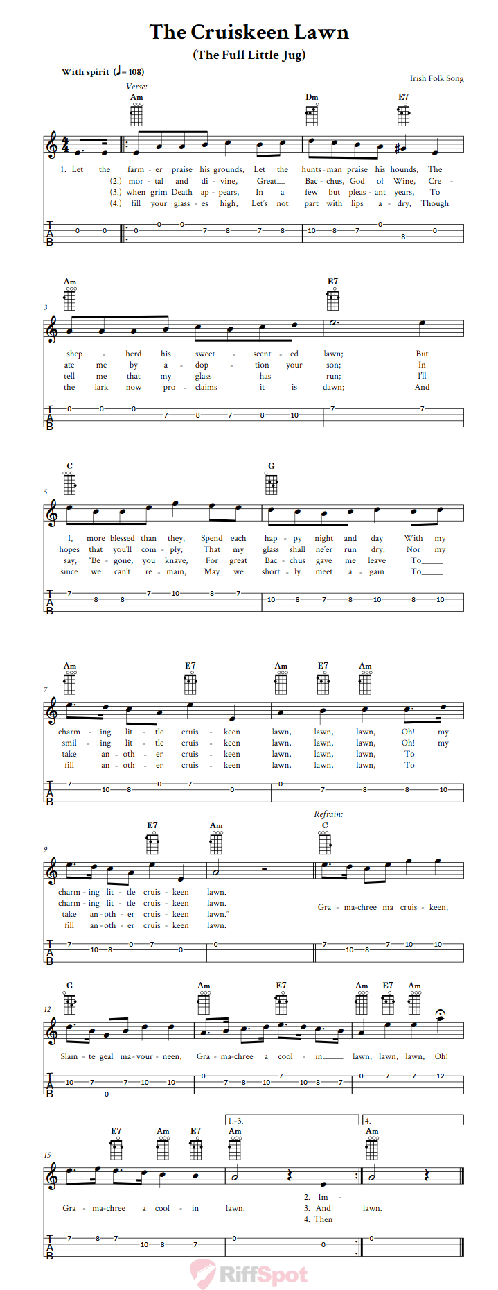 The Cruiskeen Lawn Ukulele Tab