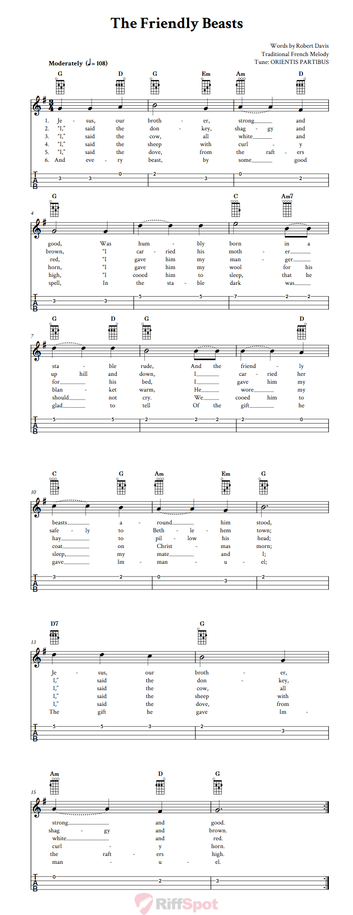 The Friendly Beasts Ukulele Tab