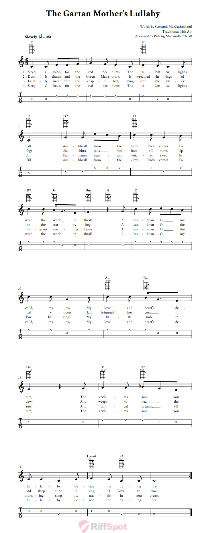The Gartan Mother's Lullaby Ukulele Tab