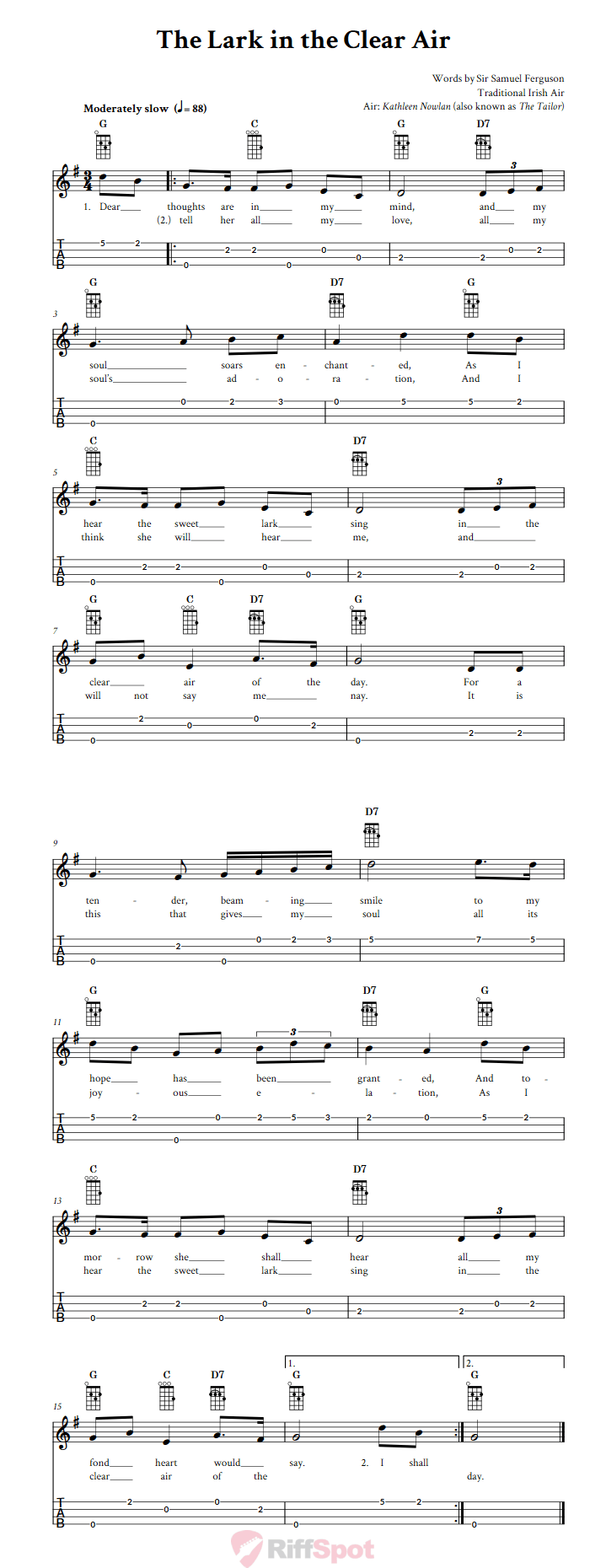 The Lark in the Clear Air Ukulele Tab