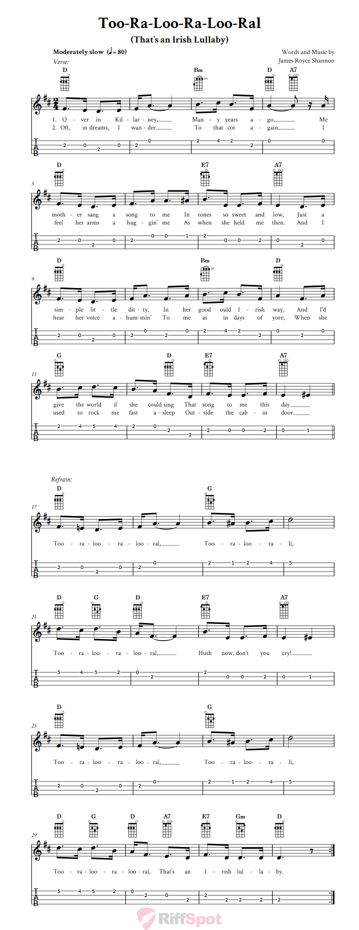 Too-Ra-Loo-Ra-Loo-Ral (That's an Irish Lullaby) Ukulele Tab