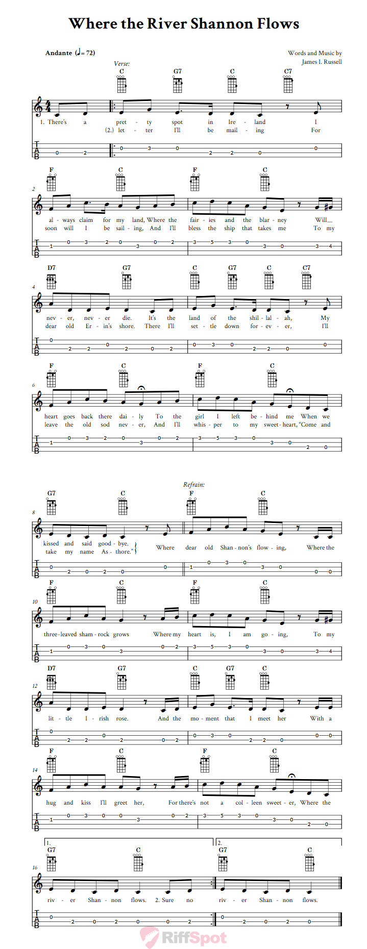 Where the River Shannon Flows Ukulele Tab