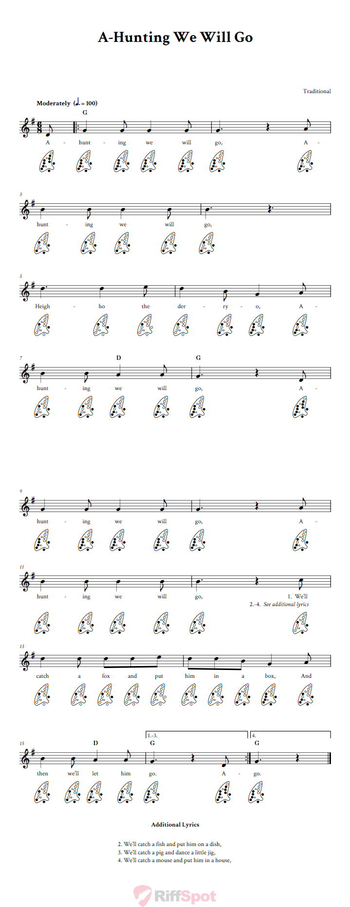 A-Hunting We Will Go 12-Hole Ocarina Tab