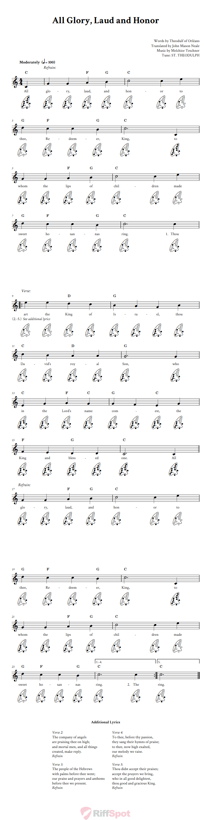 All Glory, Laud and Honor 12-Hole Ocarina Tab