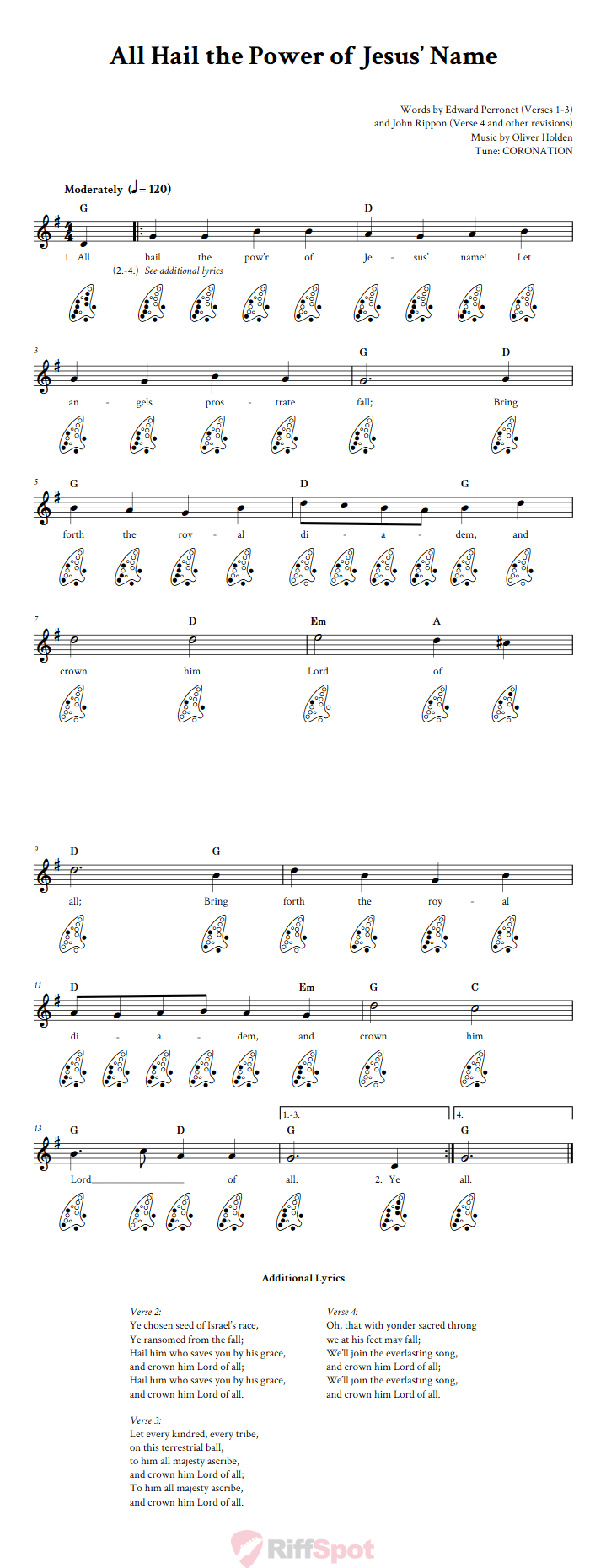 All Hail the Power of Jesus' Name 12-Hole Ocarina Tab