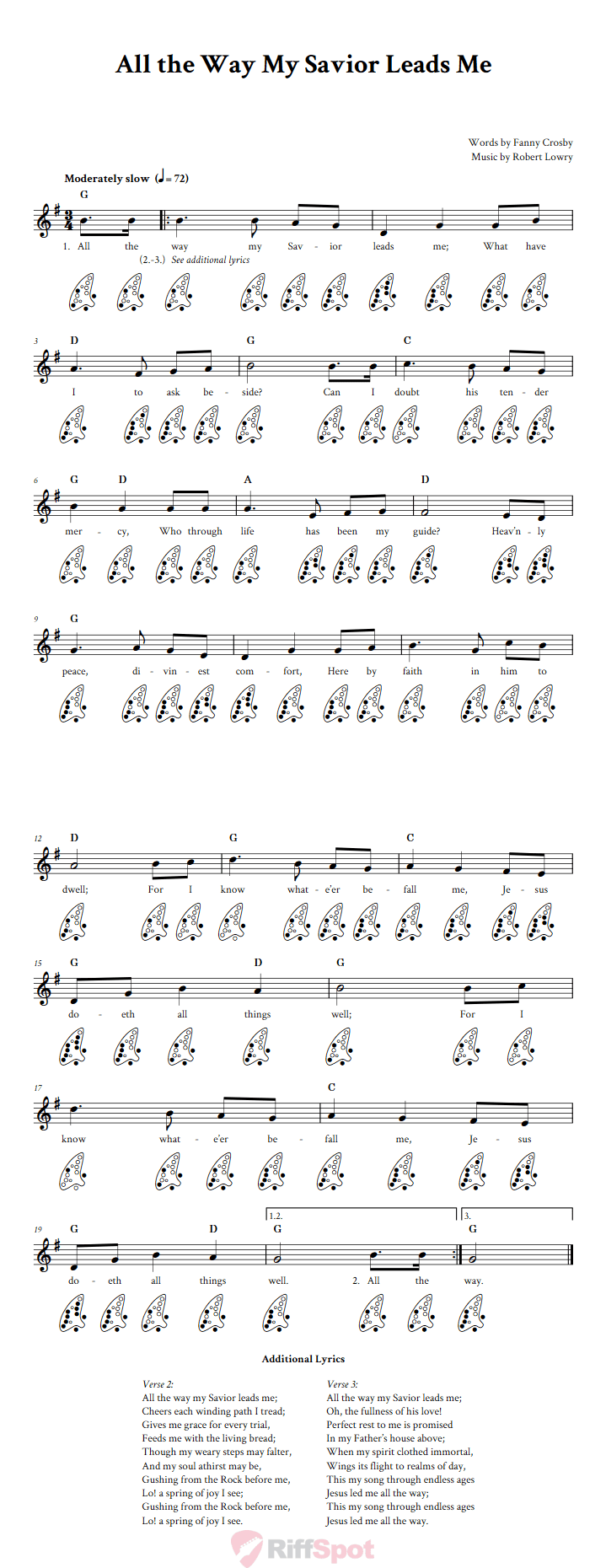 All the Way My Savior Leads Me 12-Hole Ocarina Tab