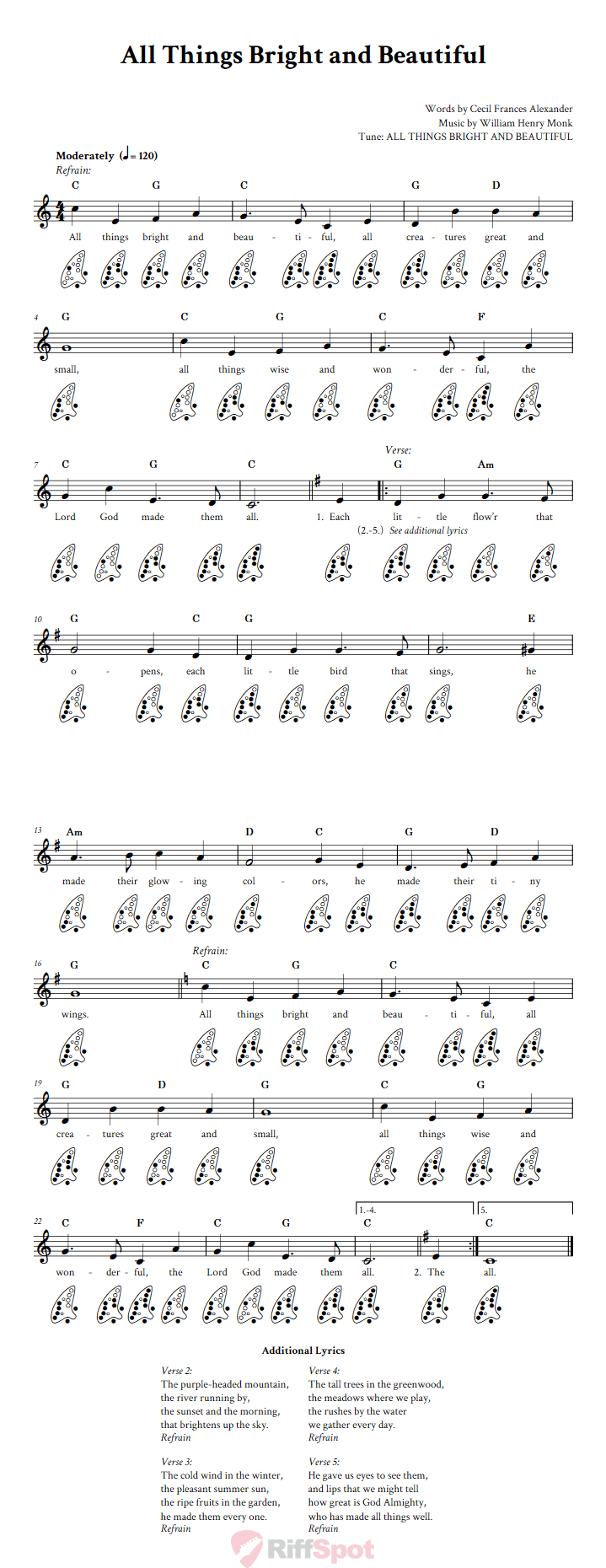 All Things Bright and Beautiful 12-Hole Ocarina Tab