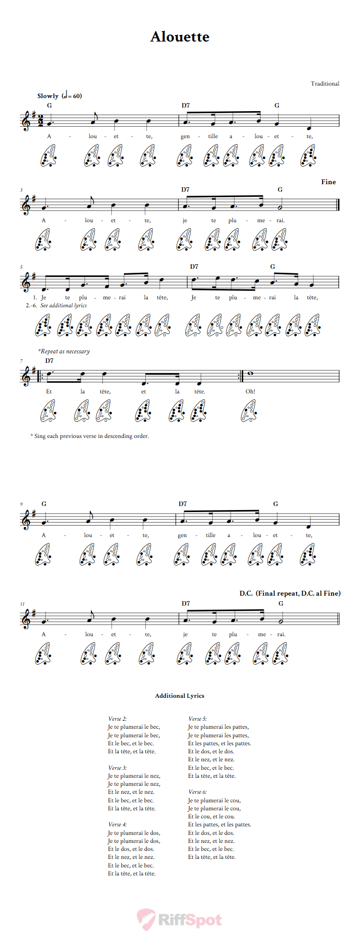 Alouette 12-Hole Ocarina Tab