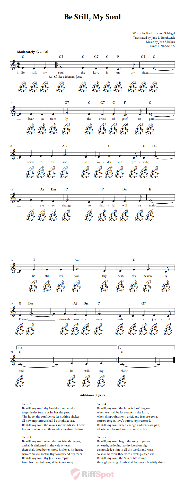 Be Still, My Soul 12-Hole Ocarina Tab