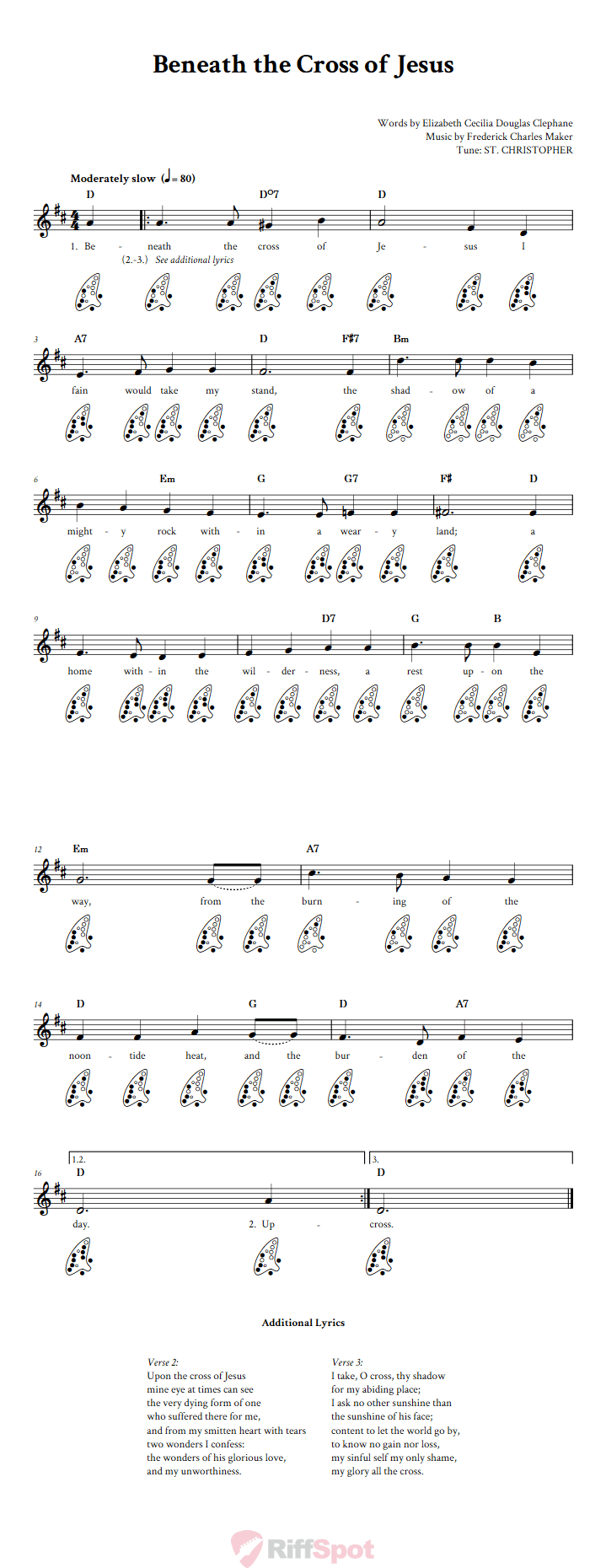 Beneath the Cross of Jesus 12-Hole Ocarina Tab