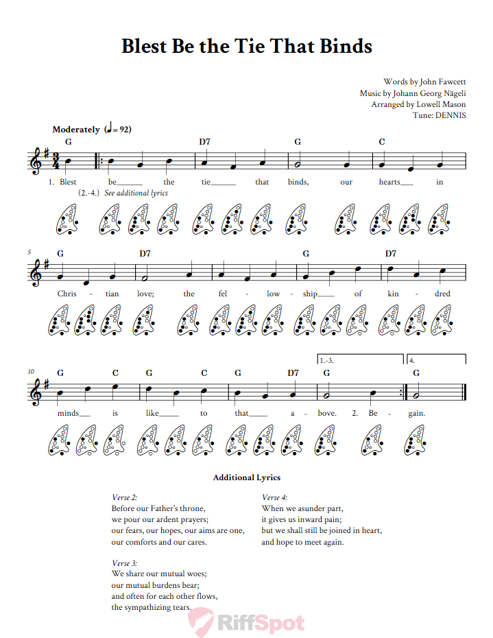 Blest Be The Tie That Binds 12-Hole Ocarina Tab