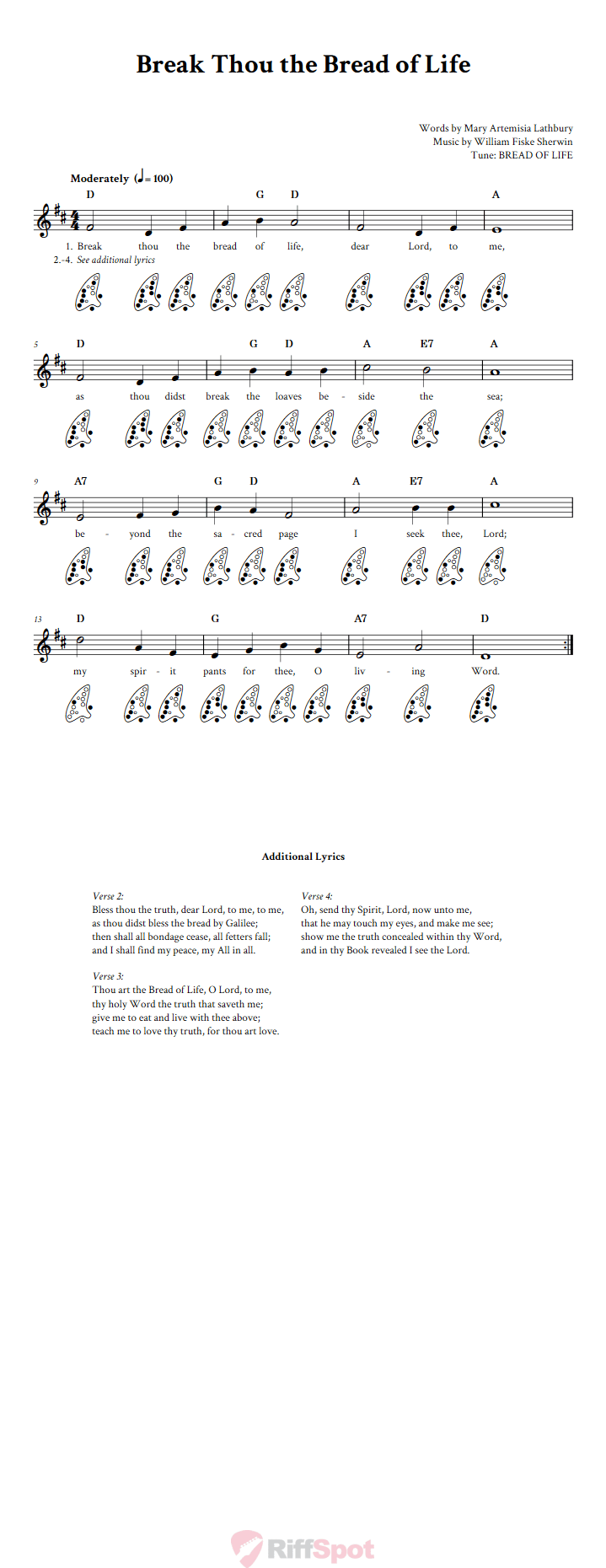 Break Thou The Bread Of Life 12-Hole Ocarina Tab