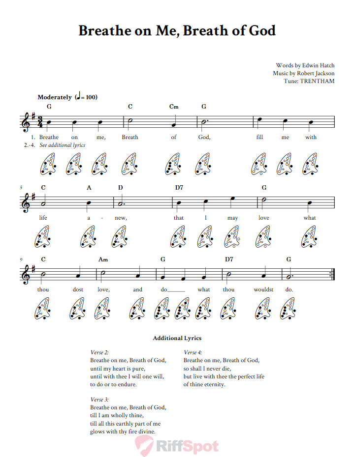 Breathe On Me, Breath Of God 12-Hole Ocarina Tab