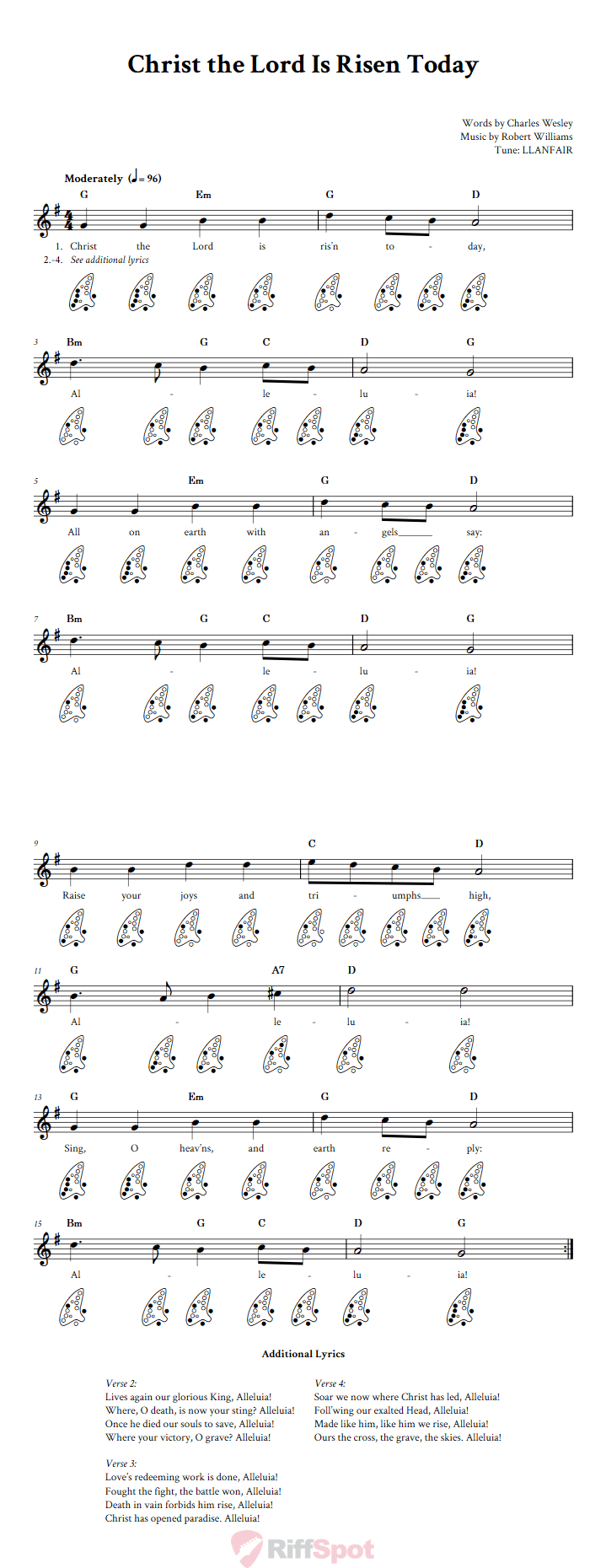 Christ the Lord Is Risen Today 12-Hole Ocarina Tab