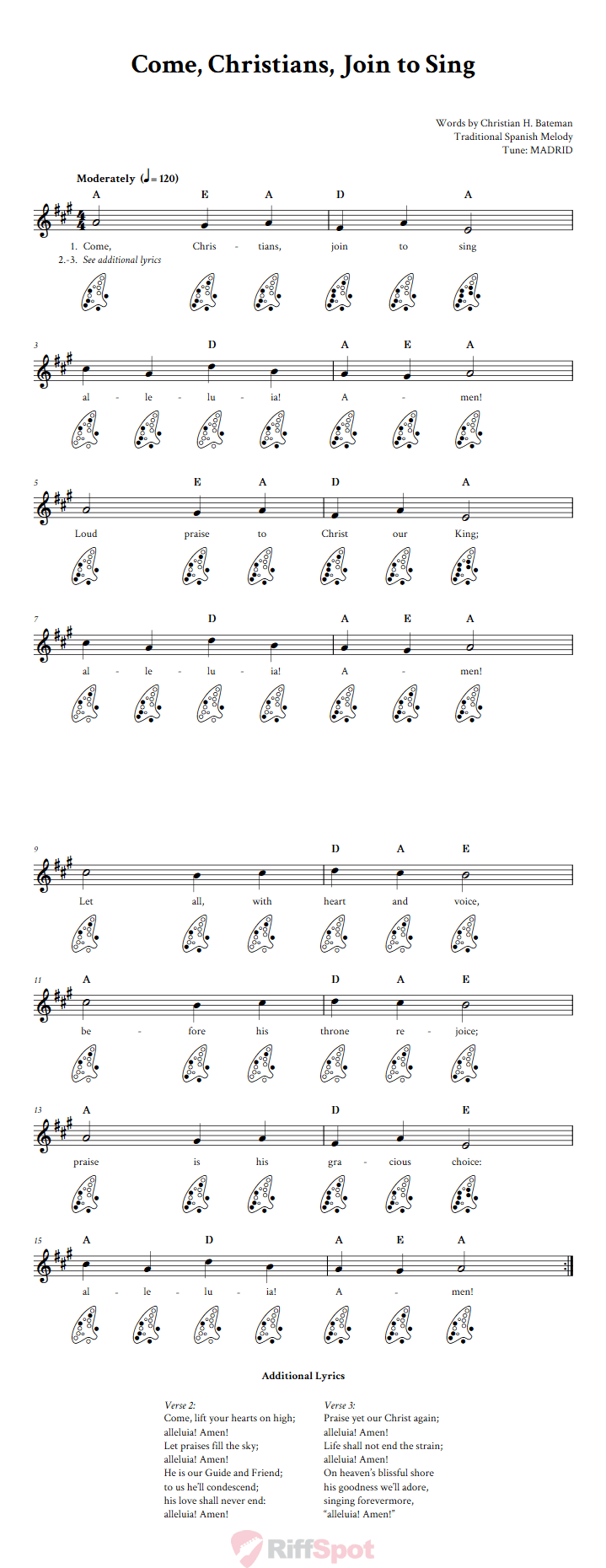 Come, Christians, Join to Sing 12-Hole Ocarina Tab