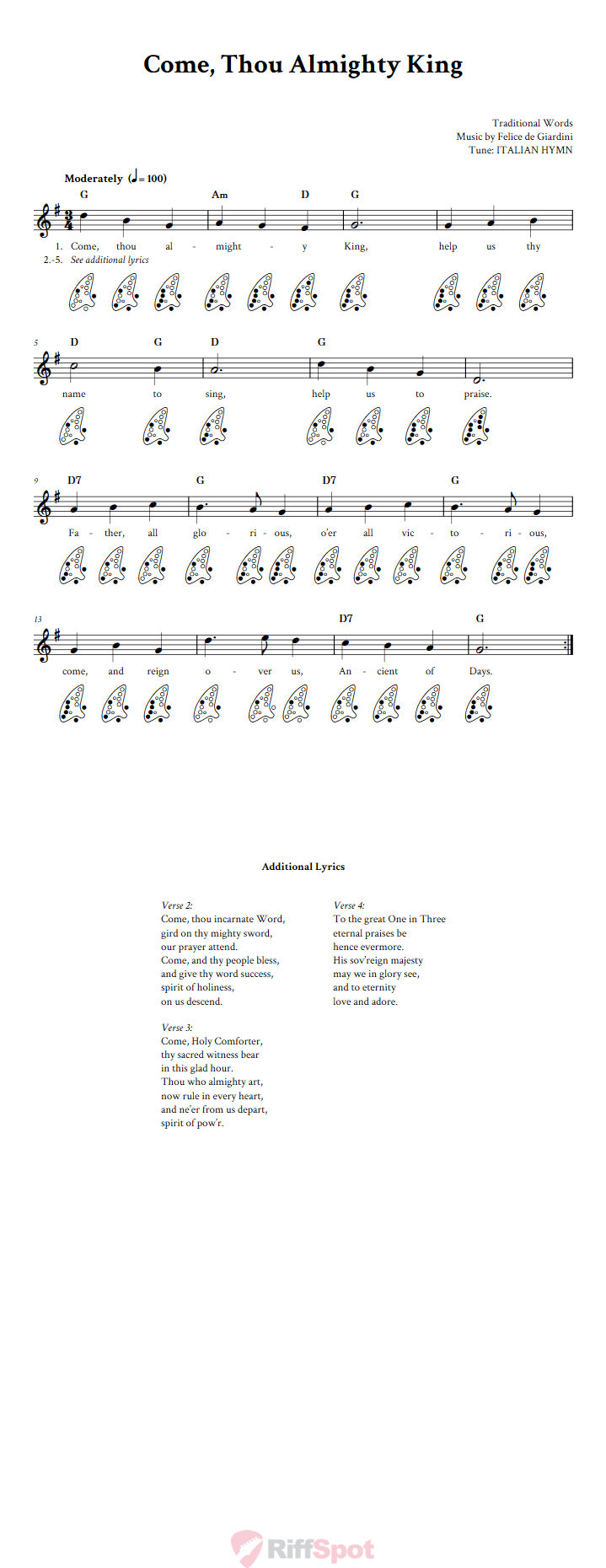 Come, Thou Almighty King 12-Hole Ocarina Tab