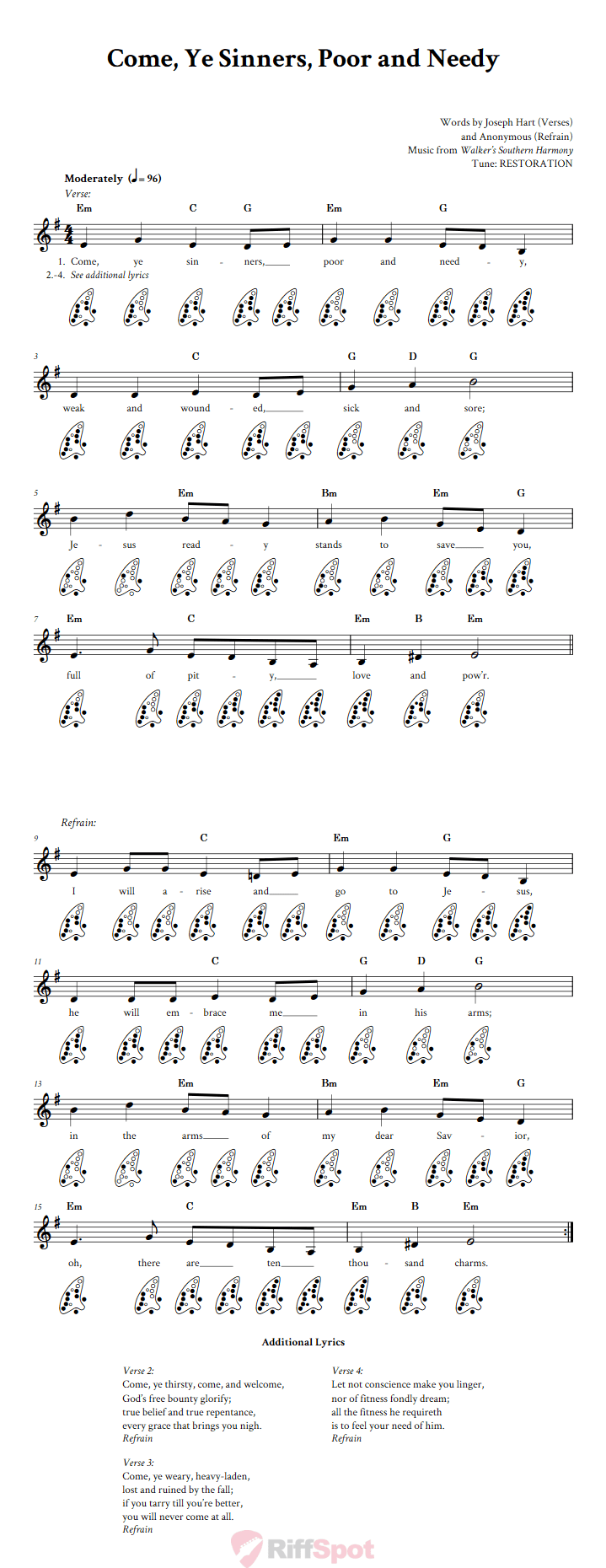 Come, Ye Sinners, Poor and Needy 12-Hole Ocarina Tab