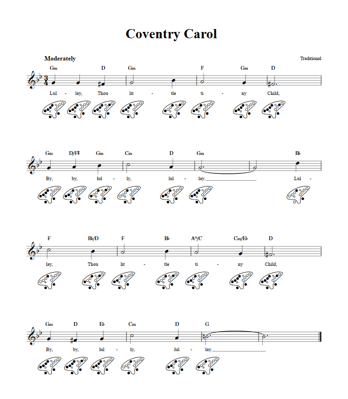 Coventry Carol  12 Hole Ocarina Tab