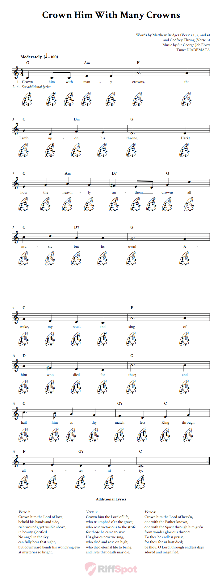 Crown Him with Many Crowns 12-Hole Ocarina Tab