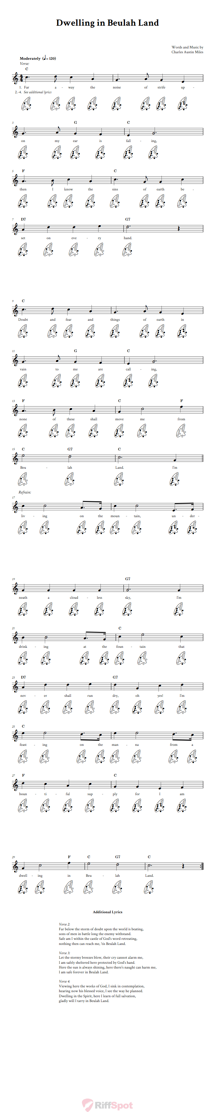 Dwelling in Beulah Land 12-Hole Ocarina Tab