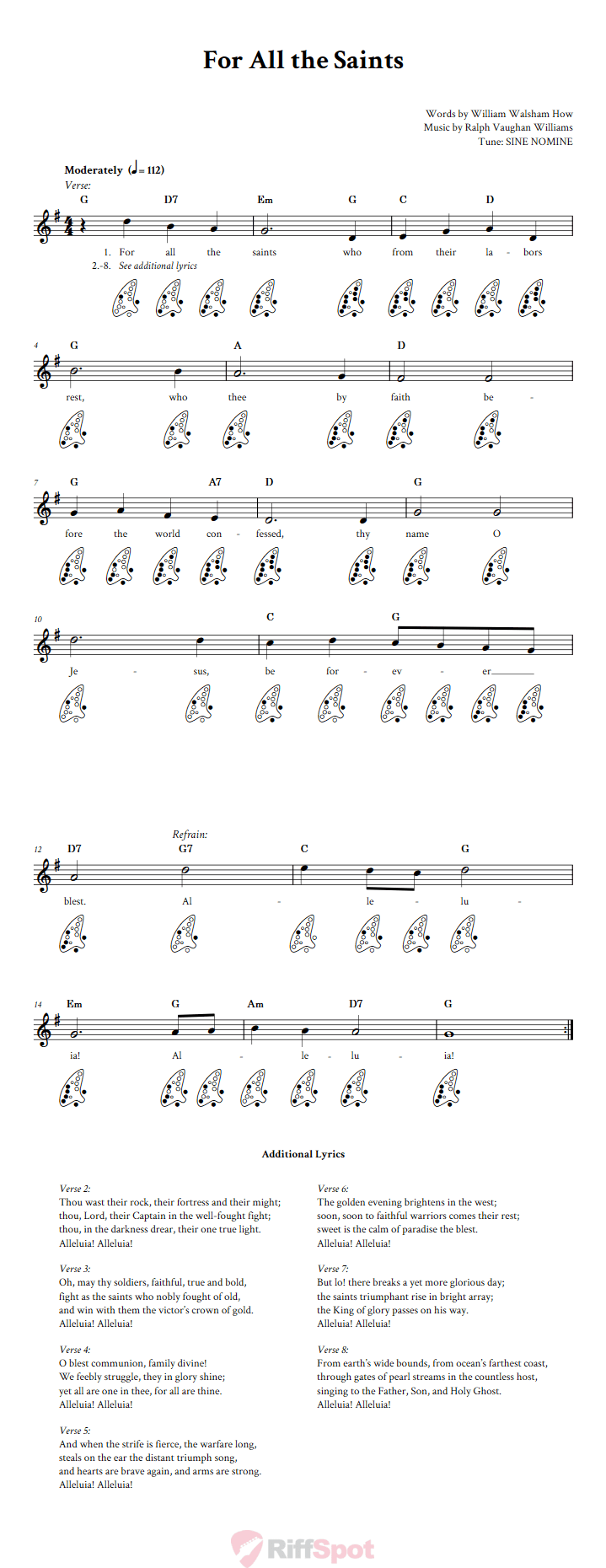 For All the Saints 12-Hole Ocarina Tab