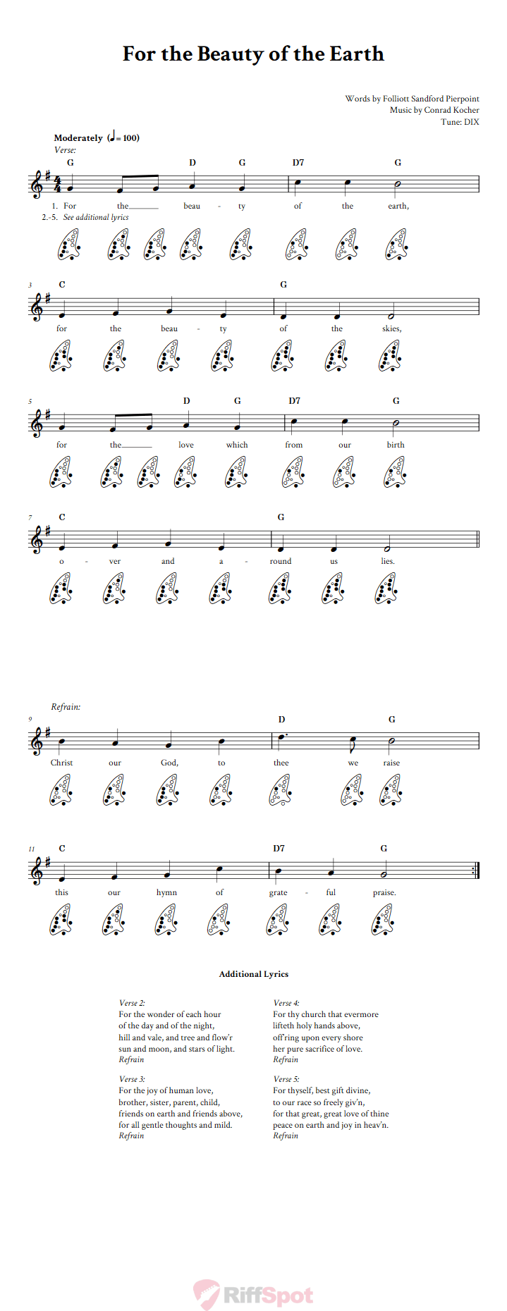 For the Beauty of the Earth 12-Hole Ocarina Tab