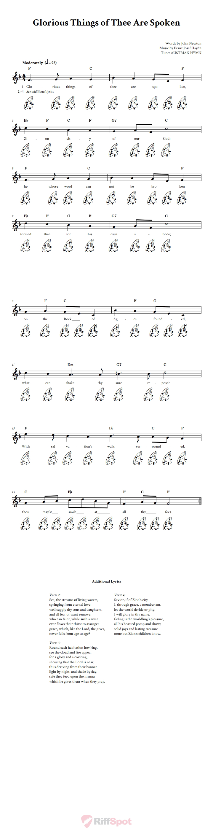 Glorious Things of Thee Are Spoken 12-Hole Ocarina Tab