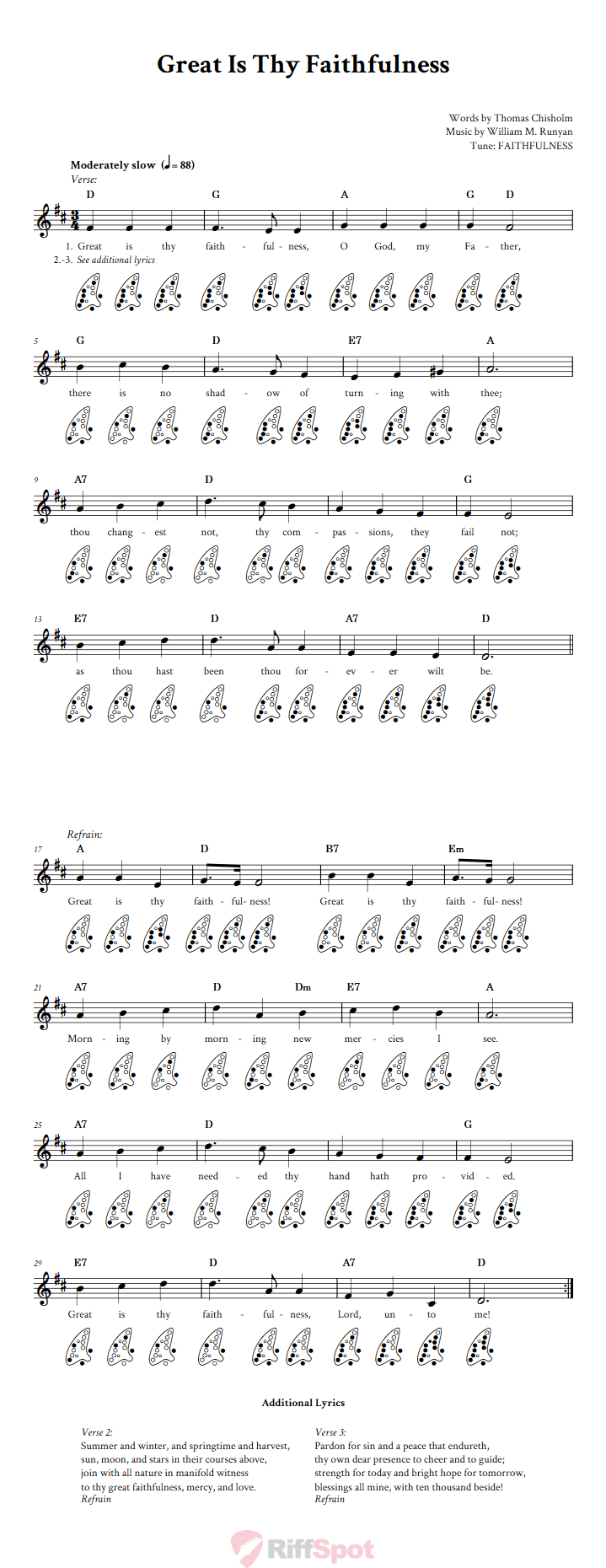 Great Is Thy Faithfulness 12-Hole Ocarina Tab