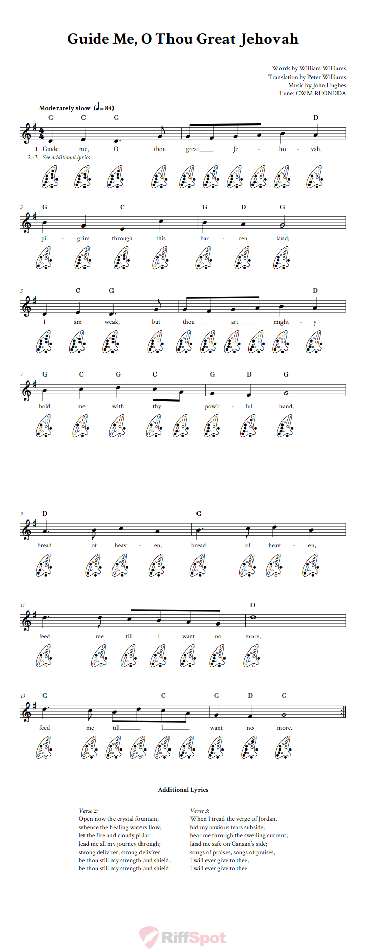 Guide Me, O Thou Great Jehovah 12-Hole Ocarina Tab