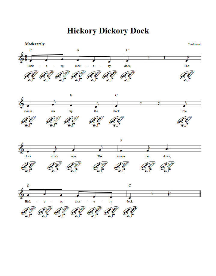 Hickory Dickory Dock  12 Hole Ocarina Tab