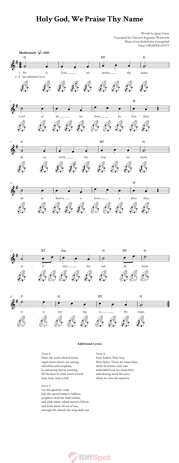 Holy God, We Praise Thy Name 12-Hole Ocarina Tab