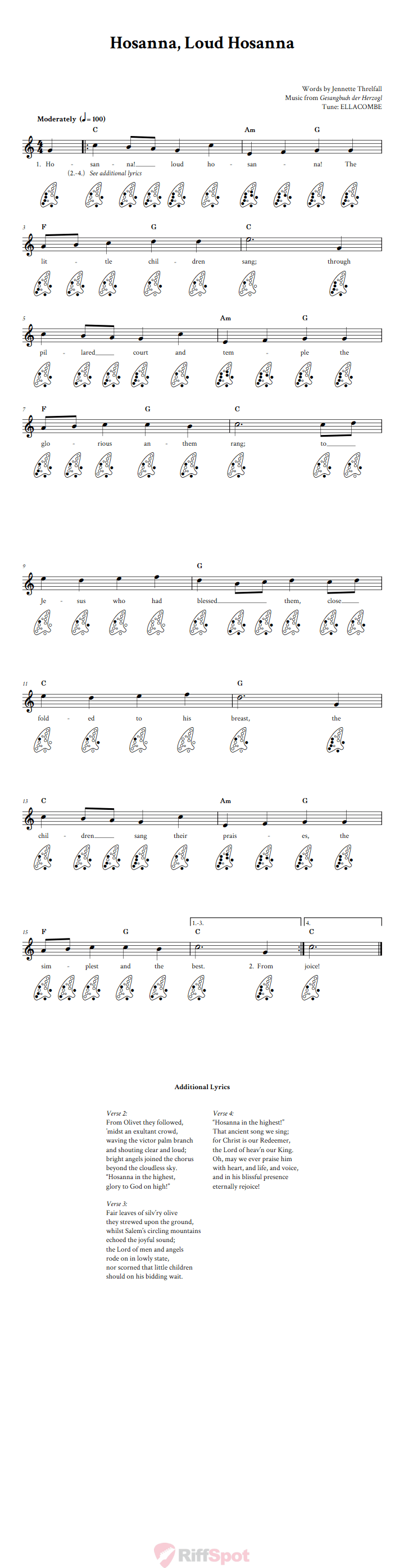 Hosanna, Loud Hosanna 12-Hole Ocarina Tab