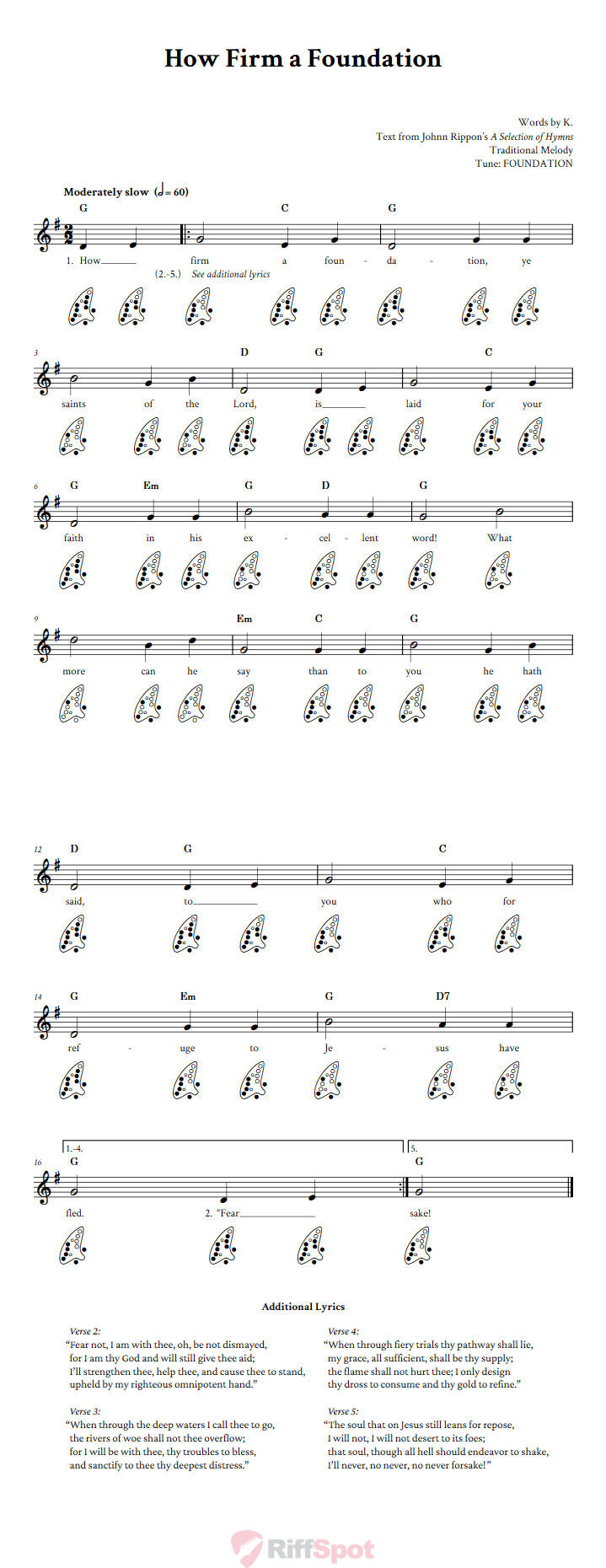 How Firm a Foundation 12-Hole Ocarina Tab