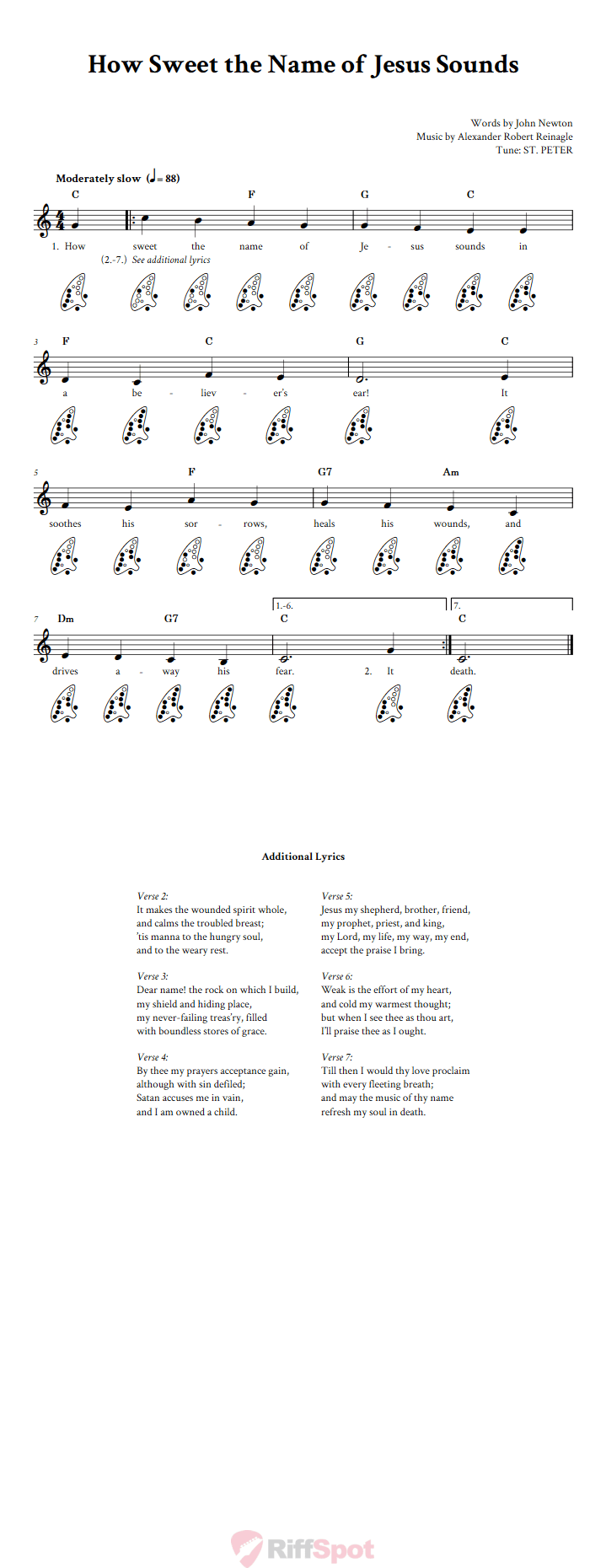How Sweet the Name of Jesus Sounds 12-Hole Ocarina Tab