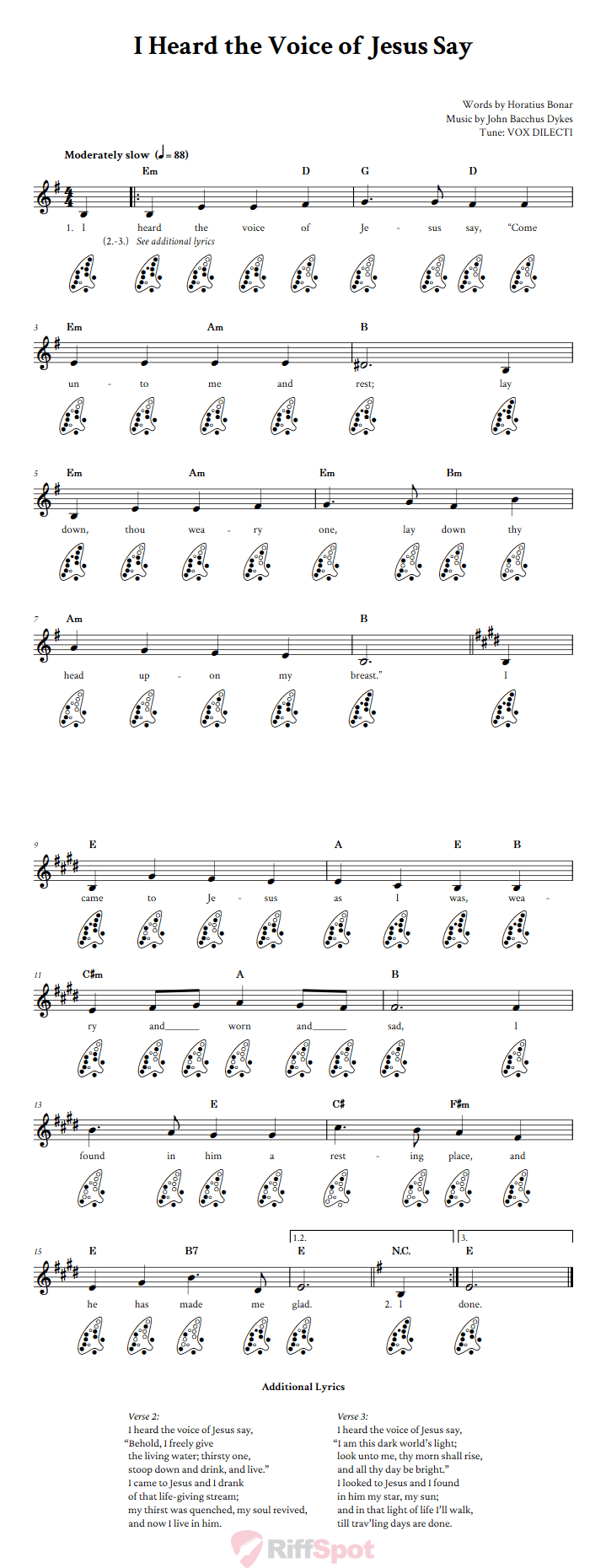 I Heard the Voice of Jesus Say 12-Hole Ocarina Tab
