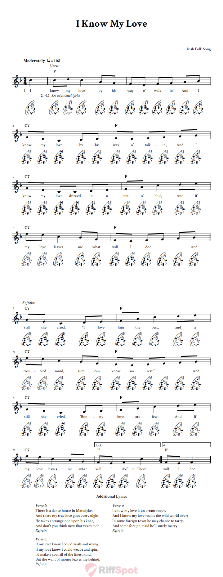 I Know My Love 12-Hole Ocarina Tab